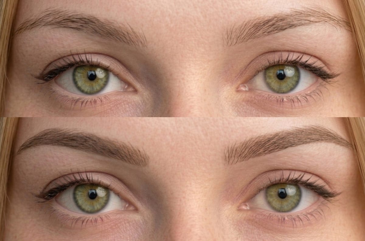 Permanentný make-up obočia — pred a po